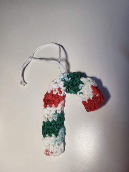Crochet Candy Cane Ornament – Red, White & Green Christmas Decoration